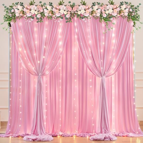 20 x 10ft Baby Pink Backdrop Curtains with Lights String - Image 6