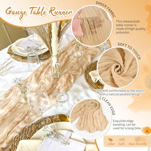 4 Pack Nude Cheesecloth Table Runner 17x108 Inches Boho Home Decor - Image 3