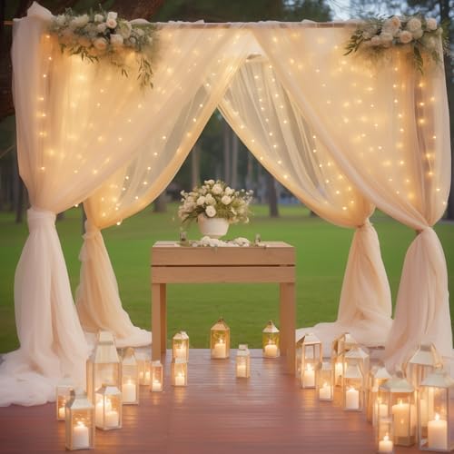 10ft x 10ft Champagne Backdrop Curtain with Lights String for Parties, Sheer Wedding Photo Backdrops Drapes for Baby Shower Birthday Party Decorations Background for Photography - Image 3