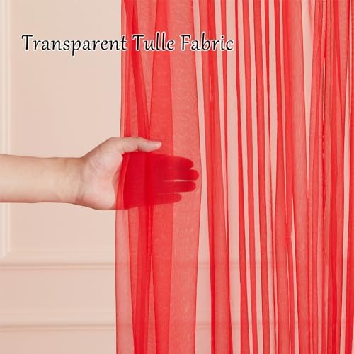 10x10ft Red Tulle Backdrop Curtain with Lights String for Parties, Sheer Photo Backdrop Drapes for Wedding Baby Shower Birthday Party Valentines Photo Shoot Decorations - Image 5