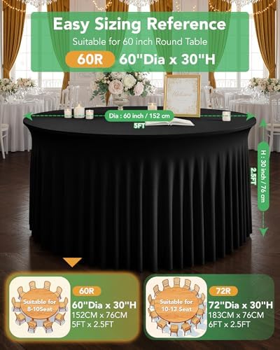 Elastic Round Tablecloths 60 inch with Floor-Length Skirts, Black, 4 Pack - Image 4