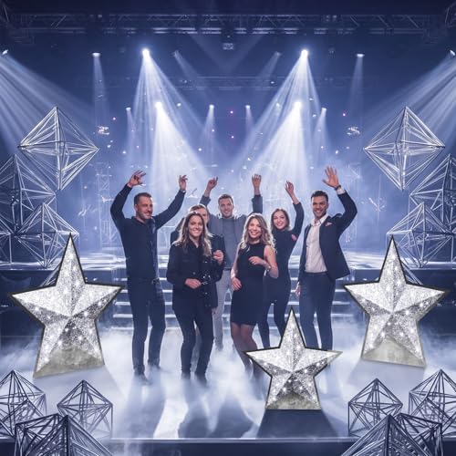 Leinuosen 3 Pcs 25.8" - 31.5" Star Starry Night Movie Night Party Decoration Silver Glitter Star Cardboard Cutout Stand-up Movie Prom Awards Homecoming Wedding Birthday Party Photo Prop Backdrop Decor - Image 3