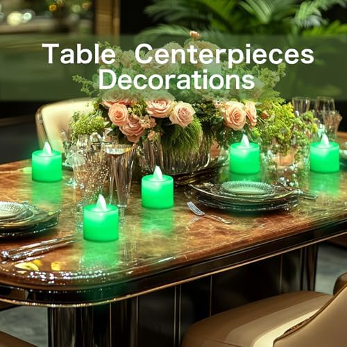 LANKER 24 Pack Flameless Led Tea Lights Candles, Flickering Green Candles (Green) - Image 4