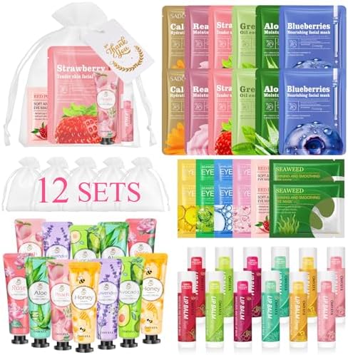 72 Pcs Bulk Gifts For Women, Bulk Facial Mask, Lip Balms, Hand Creams & Under Eye Patches, Spa Party Supplies,Party Favors For Bridal Wedding, Baby Shower,Sleepover Party, Christmas Stocking Stuffers by LFENYIGI