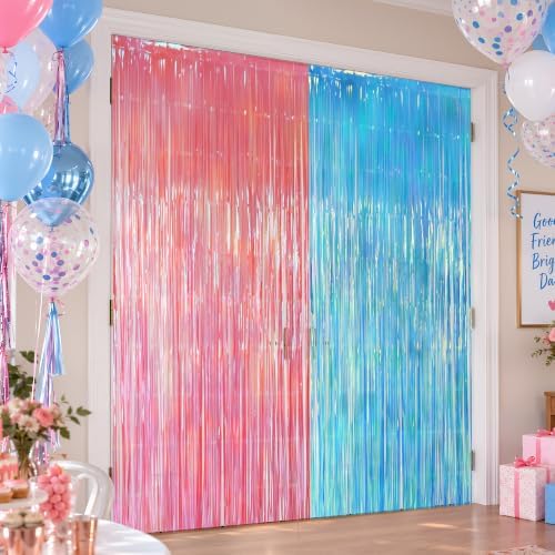 2 Pack Pink & Blue Party Decorations, 3.3 x 8.2 ft Fringe Backdrop - Image 7