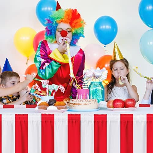 durony 8 Packs Red and White Striped Table Skirt Circus Theme Party Supplies Carnival Table Skirt for Carnival Home Party Decoration, 165 x 30 Inches - Image 5
