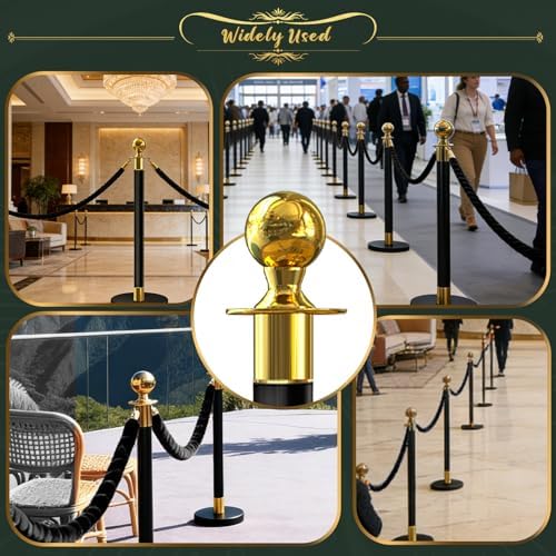 6 Pcs Black & Gold Stanchions with Velvet Ropes with 4 Pcs 5 Ft Black Velvet Ropes Carpet Ropes Posts Stanchion Set for Crowd Control Barriers for Weddings, Events, Hotels, and Party Decor - Image 7