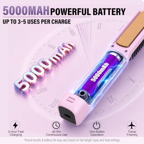 Go Brush Pro 2026, Upgraded 2 in 1 Cordless Hair Straightener Brush, Pink - Image 5