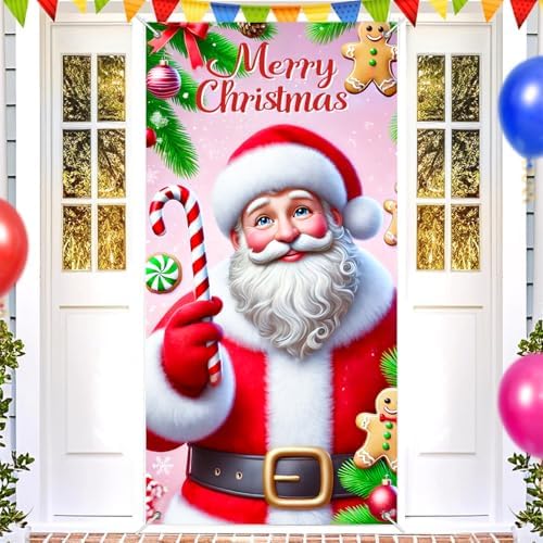 BlissYard Christmas Door Cover Santa Candy Cane 35x71 Inch Polyester - Image 2