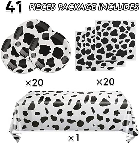 Cow Birthday Party Supplies - Farm Cow Print Birthday Party Tableware Includes 20 Party Plates, 20 Napkins and 1 Tablecloth Perfect for Cow Farm Theme Birthday Parties Decorations - Image 2