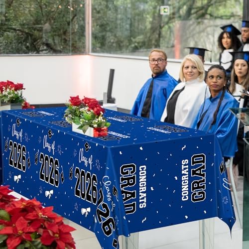 QZYL 4 Pack Graduation Tablecloth, 54" x 108" Blue Graduation Table Decorations 2026, Plastic Tablecover for Class of 2026 Congrats Grad, Rectangle Disposable Grad Party Decorations Supplies Favors - Image 5