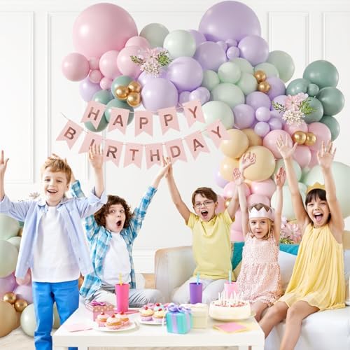 157pcs Pastel Pink and Purple Balloon Arch Garland Kit with Gold Balloons - Image 6