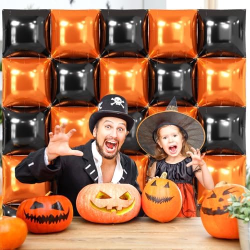 NISOCY 25PCS Black and Orange Square Foil Balloons Wall Backdrop - Image 6