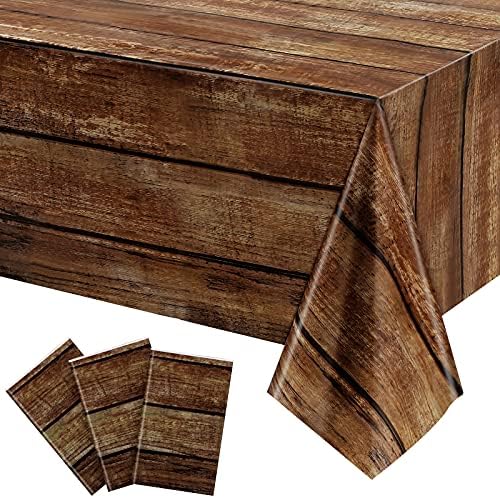 Irenare 3 Pcs Brown Wood Grain Western Tablecloth Plastic by Irenare