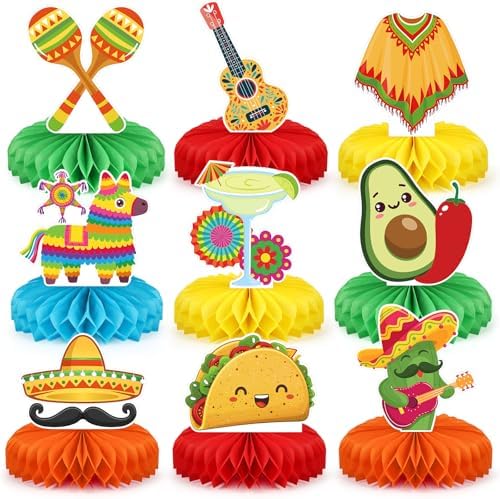 9Pcs Fiesta Party Decorations Mexican Party Honeycomb Table Centerpiece Cinco De Mayo Party Table Decoration Honeycomb for Taco Party Mexican Themed Party Birthday Day Of the Dead Supplies by Unknown