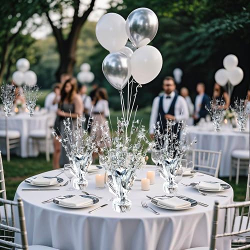 12 Pcs Metallic Foil Spray Centerpiece Party Star Table Decoration Brust Glitter Table Topper Decor for Birthday Graduation Holiday Christmas Dining Celebration New Year Party Supplies,Silver - Image 3