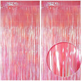 2 Pack Pink Iridescent Streamers Backdrop, 3.3x6.6ft Foil Fringe Curtains Holographic Door Tinsel Streamers for Birthday, Wedding, Holiday, Bachelorette, Baby Shower Theme Party Decorations by JustShimmer