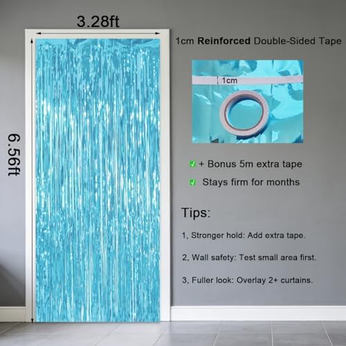 4 Pack Thickened Blue Metallic Foil Fringe Curtains Streamer Rip Resistant Shimmer Tinsel Photo Booth Backdrop for Birthday Wedding Christmas Bachelorette Party Decorations 3.28ft x 6.56ft - Image 6