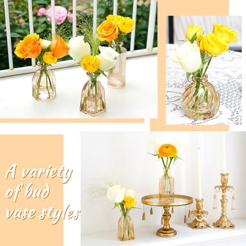 Champagne Bud Vases Set of 12 Amber Glass Vase for Decor Centerpieces, Small Ribbed Vases for Flowers Stripe Modern Bud Vases in Bulk Vintage Vases for Floral Wedding Party Table Decoration Home Decor - Image 7