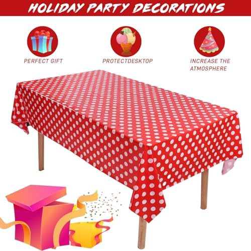 Kesfey 3 Pack Red Polka Dot Table Cloths 54 x 108 Inch Mickey Minnie Mouse Tablecloth Disposable Plastic Red Waterproof Rectangle Picnic Table Covers Christmas Carnival Tablecloths for Birthday Party - Image 2