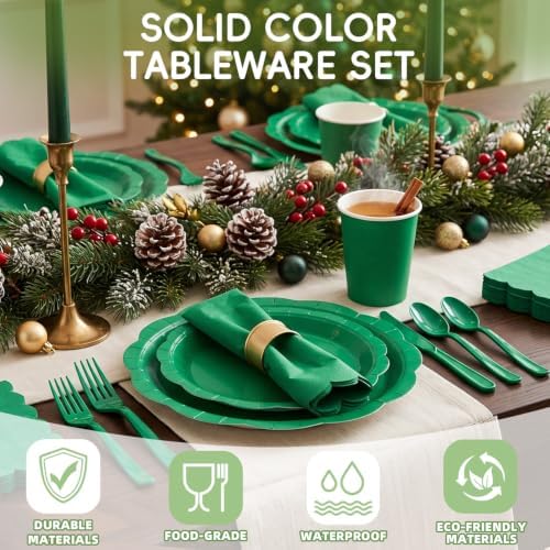 Green 175-Piece Decagonal Paper Plates Party Set, Serves 25 - Image 5