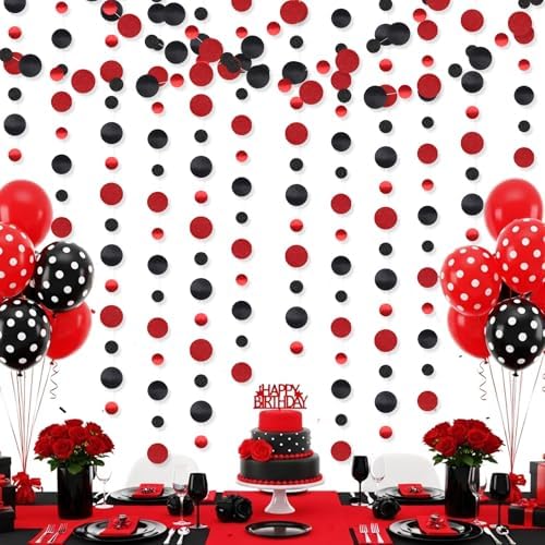 Outus 5 Pieces Black,Red Round Dots Garland Party Hanging Decor - Image 7