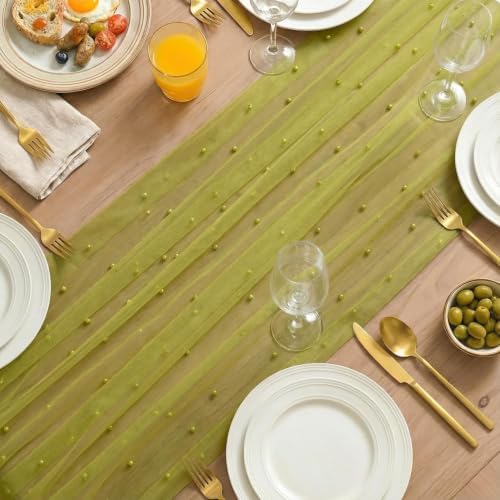 Artoid Mode Pearl Green Gauze Table Runner 10FT Home Decor - Image 5
