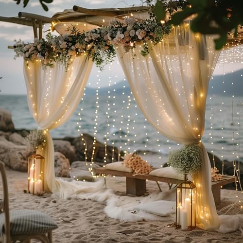 Tulle Backdrop Curtain with Lights Sheer Champagne Curtain Backdrop 30x10ft - Image 7