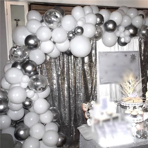 Silver and White Balloons, 12 Inch Metallic Silver White Latex Balloons Set Decor with Silver Confetti Helium Balloons for Boys Girls Birthday Party Baby Shower Wedding Graduation Party Decorations - Image 6