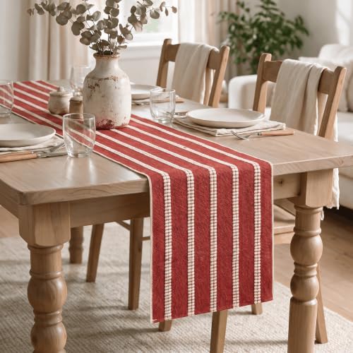 Artoid Mode Red Farmhouse Dashed Stripe Table Runner, Seasonal Holiday Christmas Boho Rustic Kitchen Dining Table Decoration for Home Party Decor 12x36 Inch - Image 4