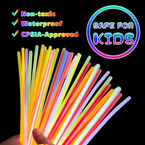 HONLYNE 100 Pack Glow Sticks Party Favors Bulk, 8" Glow in the Dark Party Supplies, Party Favors for Kids 8-12, Neon Glow Stick Bracelets & Necklaces for Raves, Halloween, Christmas, Birthdays - Image 3