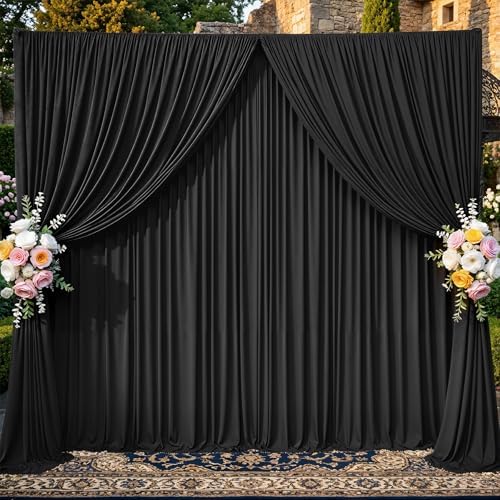 20x10ft Black Backdrop Curtain Panels for Parties - Wrinkle Free Polyester Photo Curtain Backdrop Wedding Back Drop Fabric Drapes for Party Decorations Background for Photography by WishCare