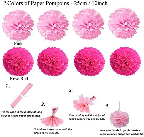 ZERODECO Party Decoration, 21 Pcs Pink Hanging Paper Fans, Pom Poms Flowers, Garlands String Polka Dot and Triangle Bunting Flags for Birthday Parties, Bridal Showers, Baby Showers, Wedding - Image 4
