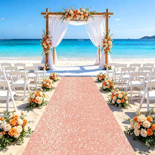 FUHSY Rose Gold Aisle Runner 4ft x 20ft Sequin Aisle Runner Wedding Carpet Aisle Runners Glitter Church Aisle Carpet Walkway Runner Aisle Decoration Sparkly Sequins Runway Rug for Party Outdoor Indoor - Image 3