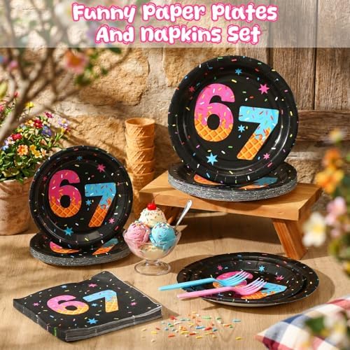 Hushee 96 Pcs 67 Birthday Plates and Napkins Party Decoration, Blue Pink - Image 3