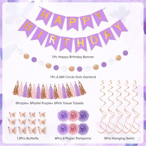 Purple Pink Butterfly Birthday Party Decorations for Women Girls - Image 2