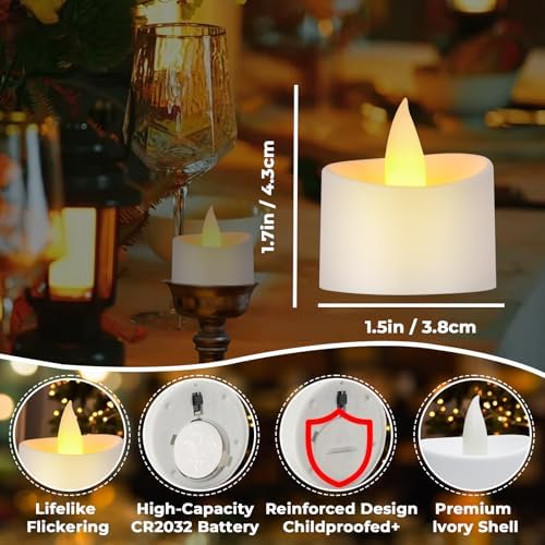 White Flameless LED Tea Lights - Battery-Powered Dancing Flame Candles for Modern Homes, White Weddings & Easter Decor (White Base, 24 Pack) - Image 4