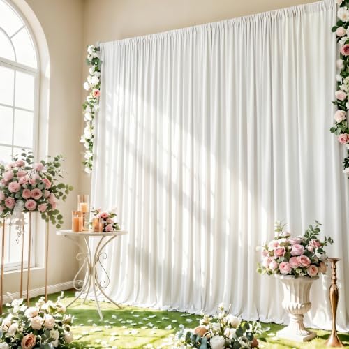 White Backdrop Curtain - 40x10FT Back Drop Curtains for Parties Wrinkle-Free Soft Polyester Photo Backdrop Wedding Decorations Photoground Backdrop Stain-Resistant for Back Drop Stand, 8 Panels by HAEFOOPartyDecorations