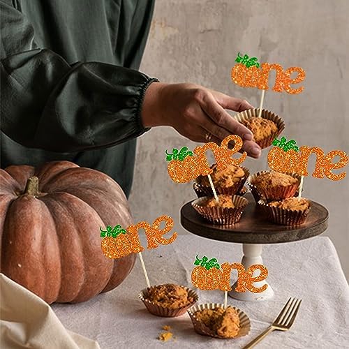 24Pcs Pumpkin One Cupcake Toppers Glitter Fall Theme 1st Birthday Cupcake Picks Pumpkin Themed Baby Shower First Birthday Thanksgiving Party Cake Decorations Supplies - Image 5