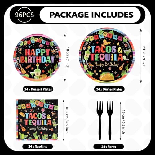 Grencian 96Pcs Taco and Tequila Birthday Party Decorations, Serves 24 - Image 2