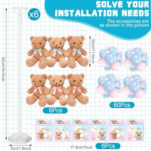 Lenwen 6 Sets Baby Letter Boxes Baby Shower Decor, Bear, Pink Blue - Image 2