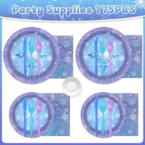 175Pcs Snowflake Paper Plates and Napkin Blue Purple Christms Themed Plate - Image 7
