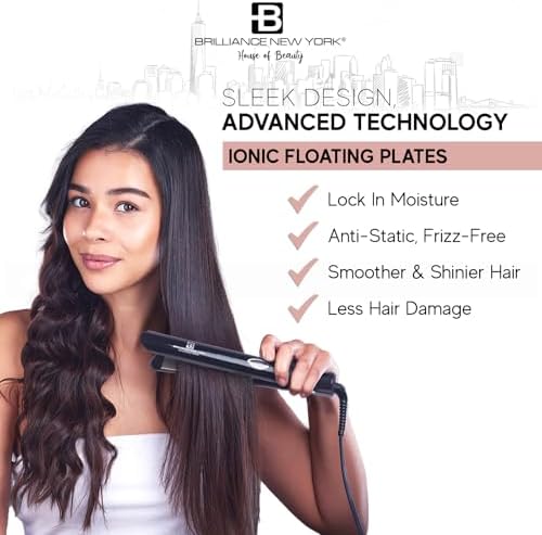 Brilliance New York - 1 Inch Diamond Titanium Flat Iron - 2 in 1 Hair Straightener and Curler - Anti-Static, Frizz-Free Ionic Plates - Auto Shut-Off Dual Voltage Flat Iron w/LCD Display - Image 5