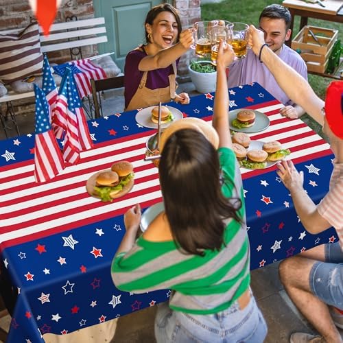 QZYL 2 Pack 4th of July Tablecloth, 54" x 108" American Plastic Table Cover, Disposable Red White Blue Tablecloths Fourth of July Table Cloth, Patriotic Party Supplies Independence Day Decorations - Image 6