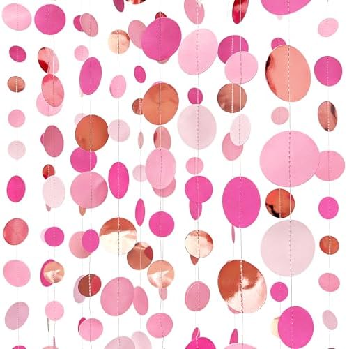 Hot Pink Rose Gold Party Decorations Circle Dots Garland Hanging Polka Dot Streamer for Girls Birthday Bachelorette Wedding Bridal Shower Anniversary Hen Party Supplies by pinkblume
