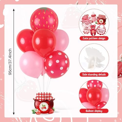 6 Sets Strawberry Balloon Stand Kit for Table Strawberry Baby Shower Centerpieces with Balloon Sweet Strawberry Party Balloon Decorations for Girls Strawberry Birthday Themed Supplies - Image 4