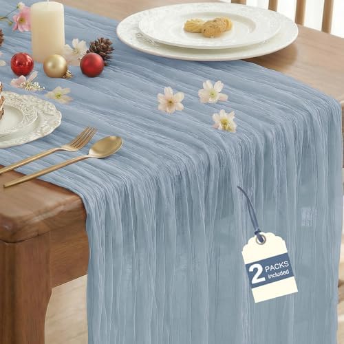 2 Pack Dusty Blue Cheesecloth Table Runner for Birthday Party Home Decor by IVAPUPU