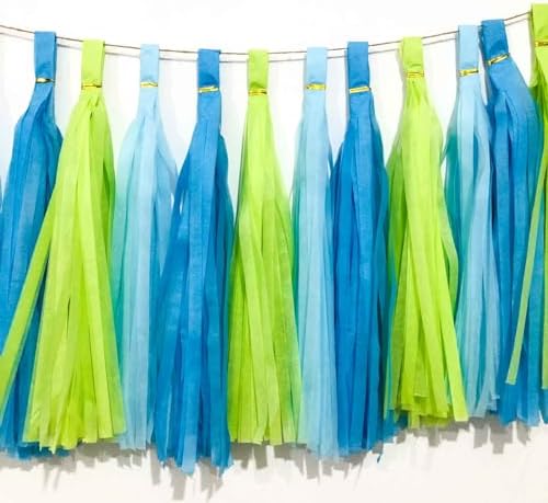 We Moment Green Blue and Light Blue Tissue Paper Tassels Party Tassel Garland Banner for Baby Shower Green Blue Party Decorations, DIY Kits,15PCS - Image 3