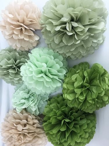 Tissue Paper Pom Poms Kit Paper Flowers 12pieces for Gender Baby Shower Wedding Bridal Bachelorette Birthday Party Decorations (Sage Olive Green) - Image 3