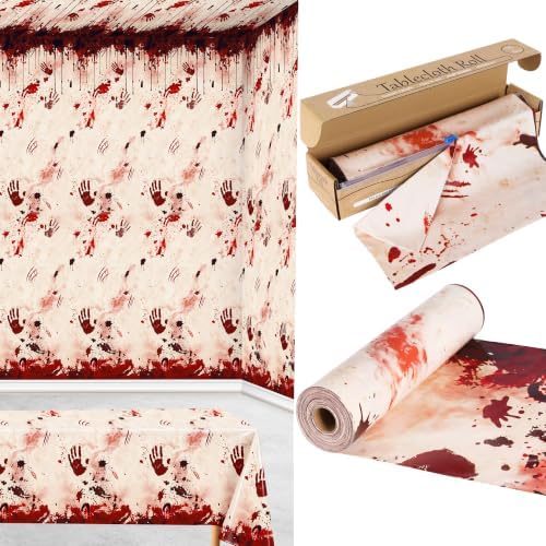100FT x 54IN Halloween Bloody Print Plastic Tablecloth Roll with Cutter Box by COSINIA